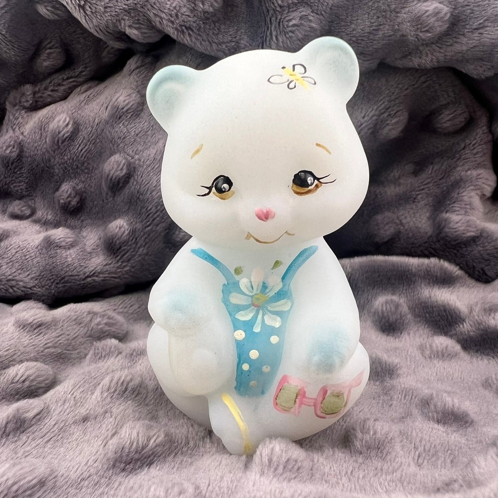 Fenton QVC Summer Swimsuit Bear Opal Satin Limited Edition Glass Figurine